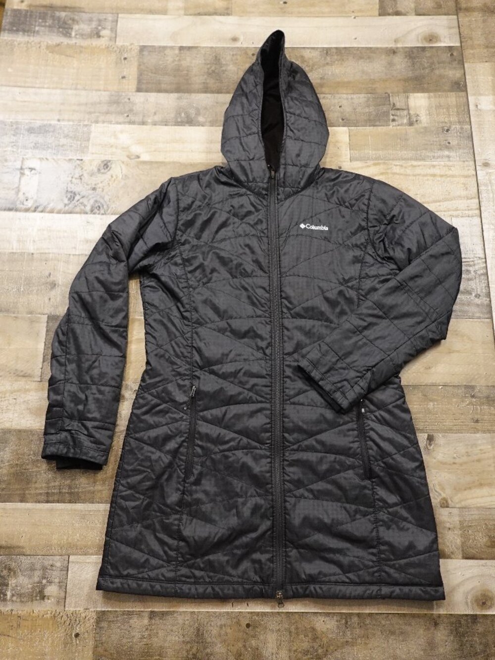 Columbia Mighty Lite Hooded Jacket Women’s XL Black Omni-Heat Long Coat